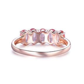 Five Stones Oval Morganite Wedding Band 14K Rose Gold - Lord of Gem Rings