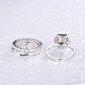 Floating Twisted Hexagon Diamond Halo Moissanite Trio Bridal Set - Lord of Gem Rings