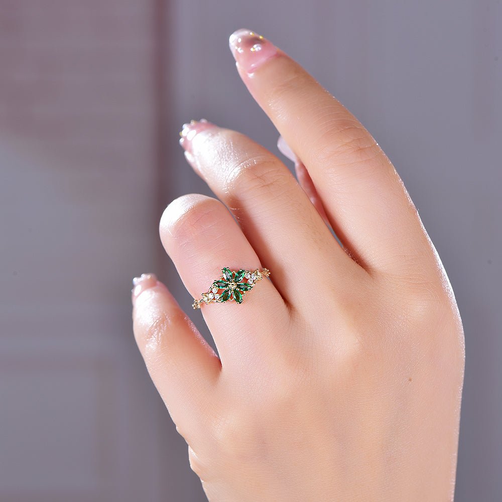 Flora Marquise Emerald Ring in 14k Yellow Gold - Lord of Gem Rings