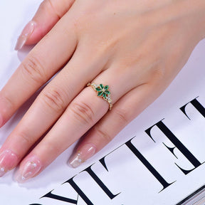 Flora Marquise Emerald Ring in 14k Yellow Gold - Lord of Gem Rings