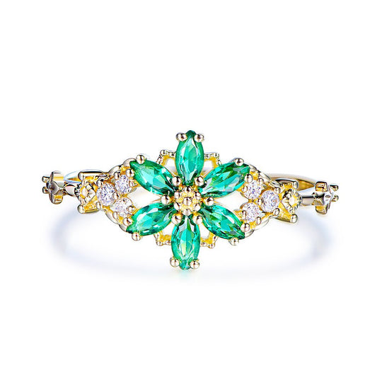 Flora Marquise Emerald Ring in 14k Yellow Gold
