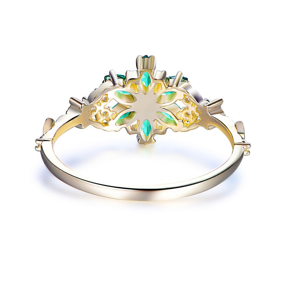 Flora Marquise Emerald Ring in 14k Yellow Gold - Lord of Gem Rings