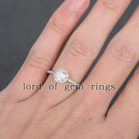 Floral Diamond Halo Round Moissanite Engagement Ring - Lord of Gem Rings