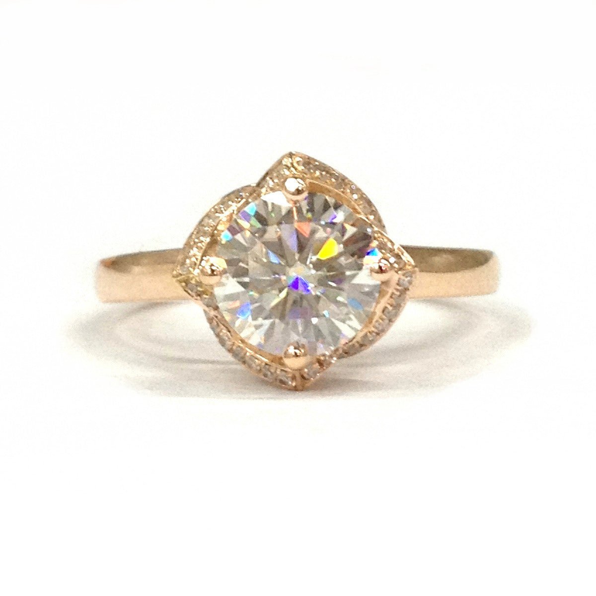 Floral Diamond Halo Round Moissanite Engagement Ring - Lord of Gem Rings