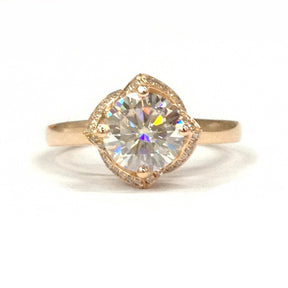 Floral Diamond Halo Round Moissanite Engagement Ring - Lord of Gem Rings