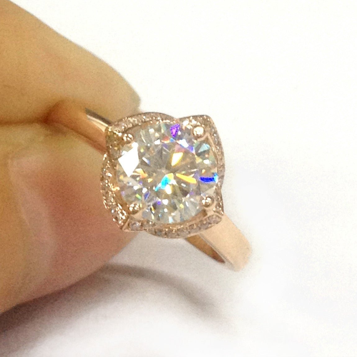 Floral Diamond Halo Round Moissanite Engagement Ring - Lord of Gem Rings