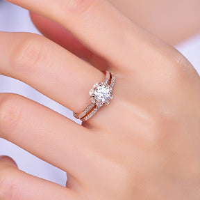 Floral Halo 5.5mm Round Moissanite Diamond Bridal Set 14K Rose Gold - Lord of Gem Rings