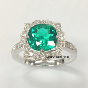 Floral Halo Round Emerald Cathedral Ring - Lord of Gem Rings