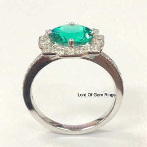 Floral Halo Round Emerald Cathedral Ring - Lord of Gem Rings