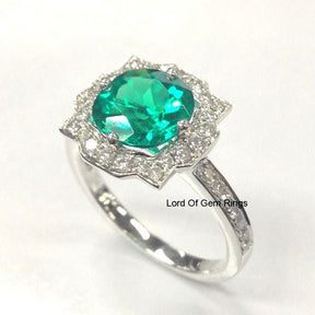 Floral Halo Round Emerald Cathedral Ring - Lord of Gem Rings