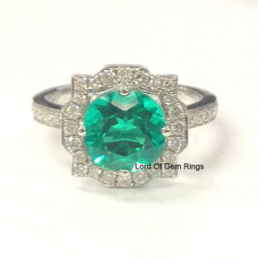 Floral Halo Round Emerald Cathedral Ring - Lord of Gem Rings