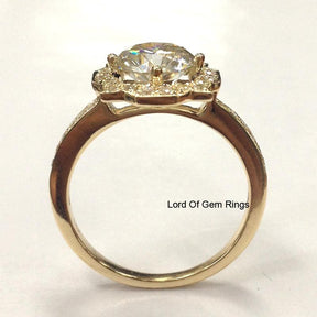 Floral Halo Round Moissanite Cathedral Ring - Lord of Gem Rings