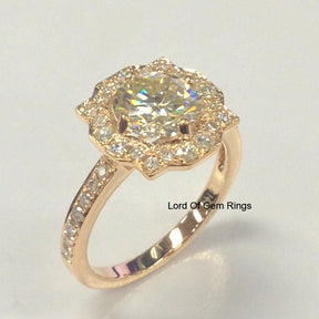 Floral Halo Round Moissanite Cathedral Ring - Lord of Gem Rings