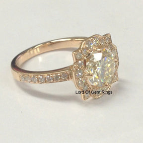 Floral Halo Round Moissanite Cathedral Ring - Lord of Gem Rings