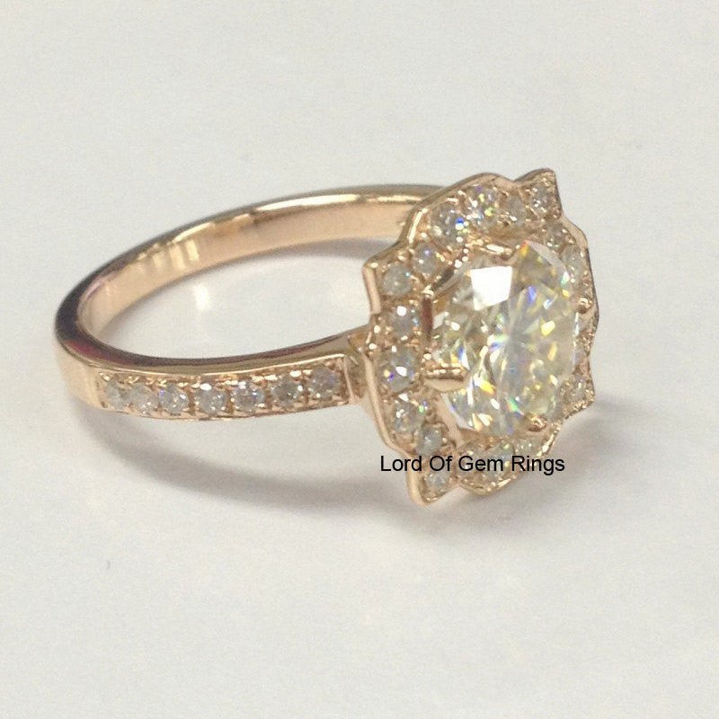 Floral Halo Round Moissanite Cathedral Ring - Lord of Gem Rings