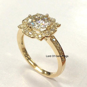 Floral Halo Round Moissanite Cathedral Ring - Lord of Gem Rings