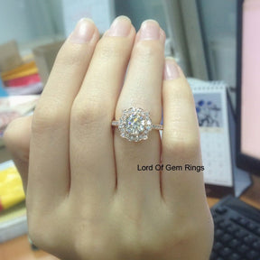 Floral Halo Round Moissanite Cathedral Ring - Lord of Gem Rings