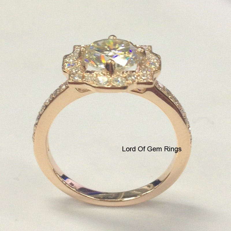 Floral Halo Round Moissanite Cathedral Ring - Lord of Gem Rings