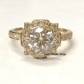 Floral Halo Round Moissanite Cathedral Ring - Lord of Gem Rings