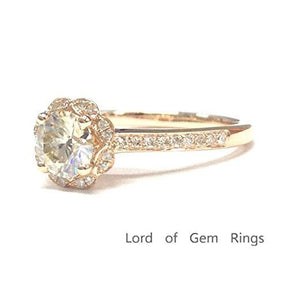 Floral Halo Round Moissanite Diamond Ring - Lord of Gem Rings