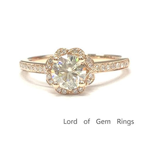 Floral Halo Round Moissanite Diamond Ring