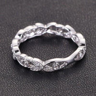 Floral Leaf Eternity Diamond Wedding Band 14K Gold - Lord of Gem Rings