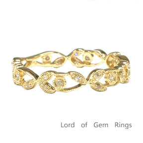 Floral Leaf Eternity Diamond Wedding Band 14K Gold - Lord of Gem Rings