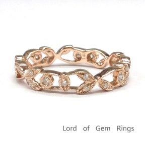 Floral Leaf Eternity Diamond Wedding Band 14K Gold - Lord of Gem Rings