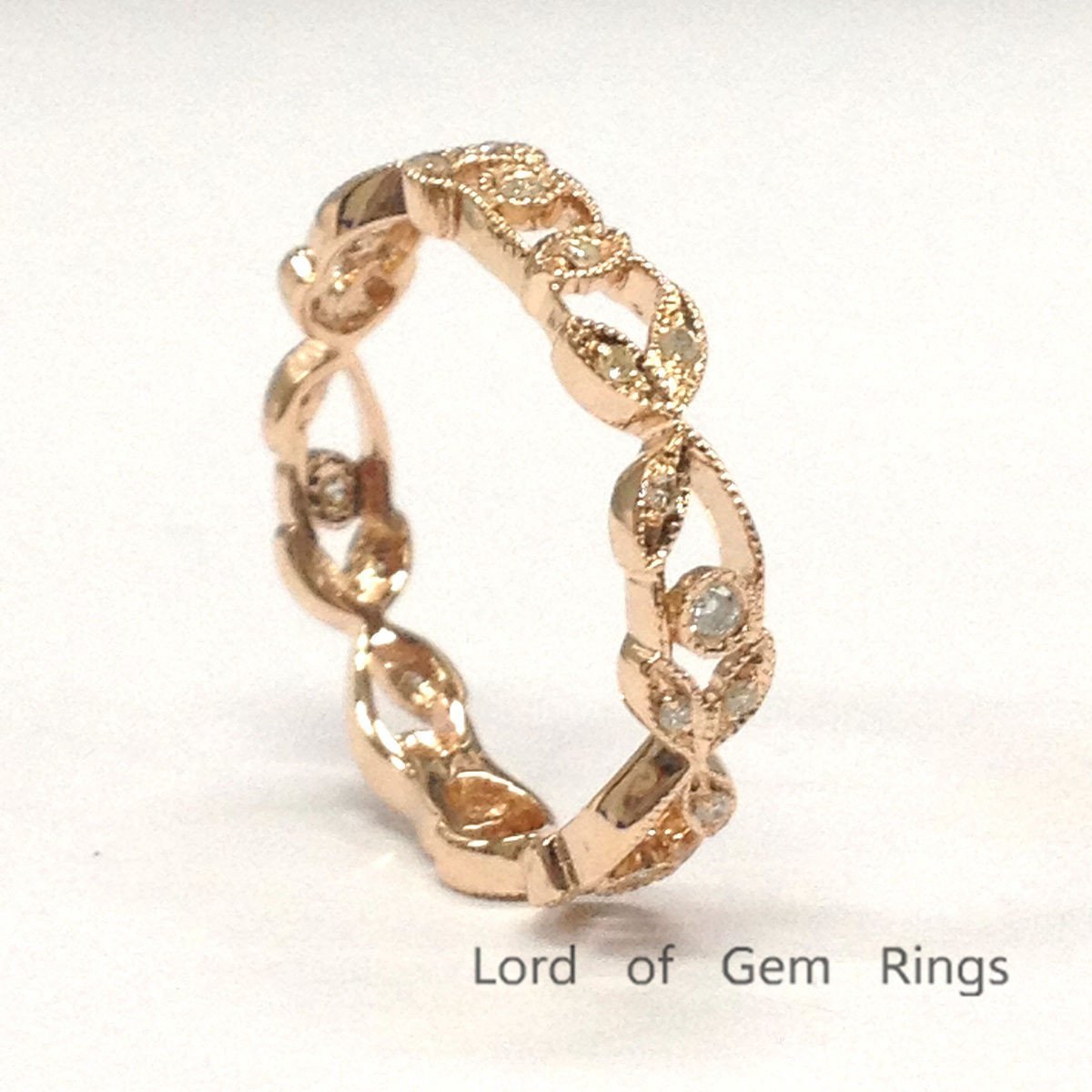 Floral Leaf Eternity Diamond Wedding Band 14K Gold - Lord of Gem Rings
