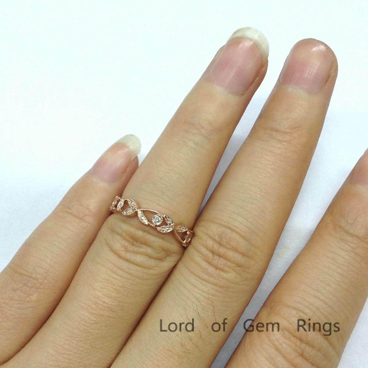 Floral Leaf Eternity Diamond Wedding Band 14K Gold - Lord of Gem Rings