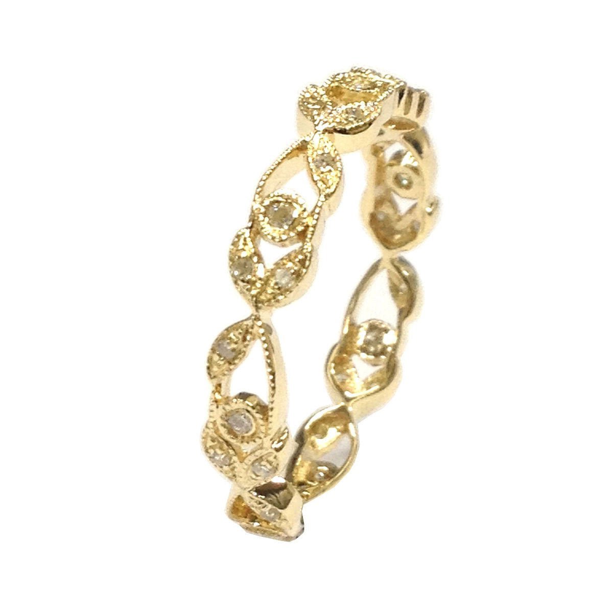 Floral Leaf Eternity Diamond Wedding Band Anniversary Ring 14K Yellow Gold - Lord of Gem Rings