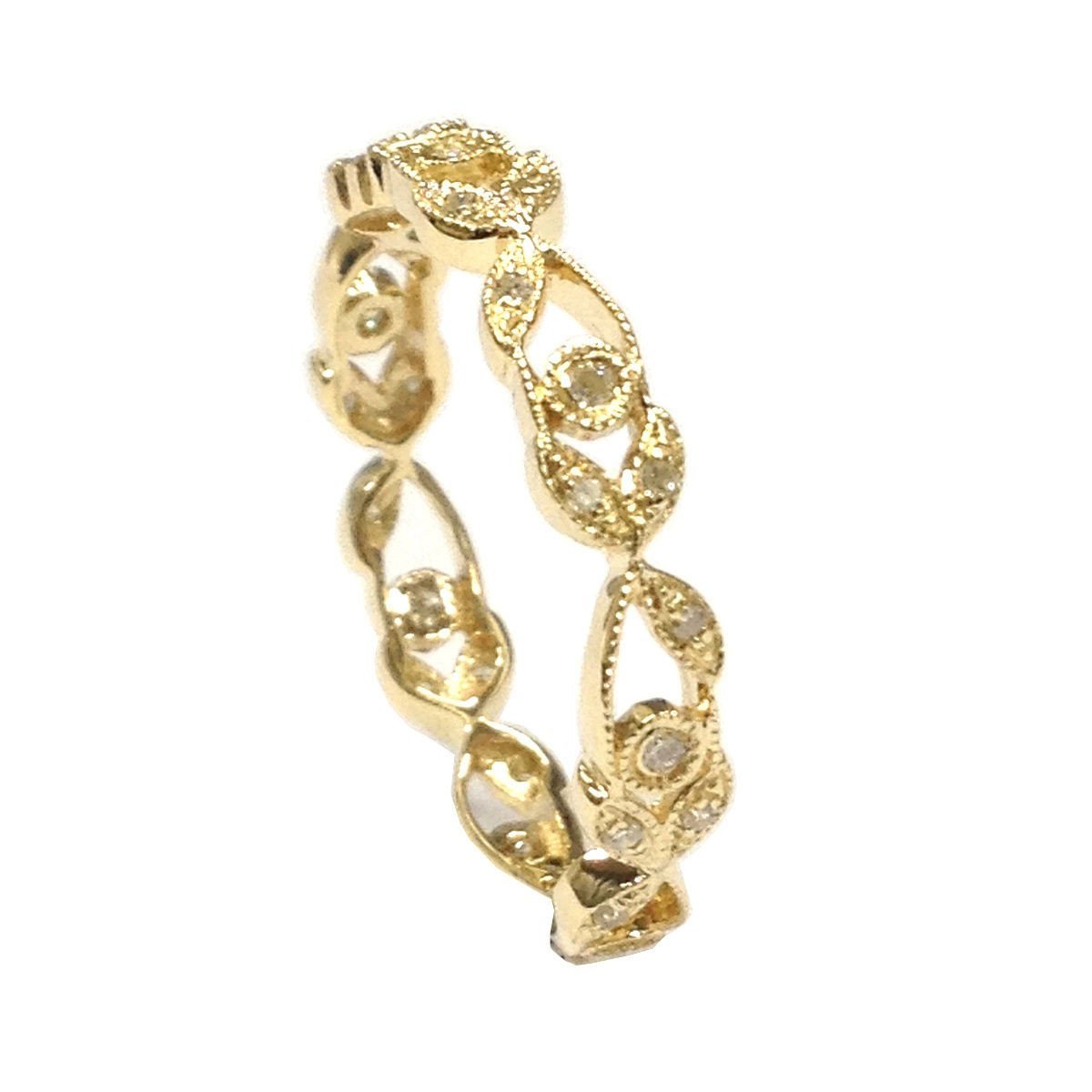 Floral Leaf Eternity Diamond Wedding Band Anniversary Ring 14K Yellow Gold - Lord of Gem Rings