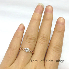 Floral Leaf Round Moissanite Engagement Ring - Lord of Gem Rings