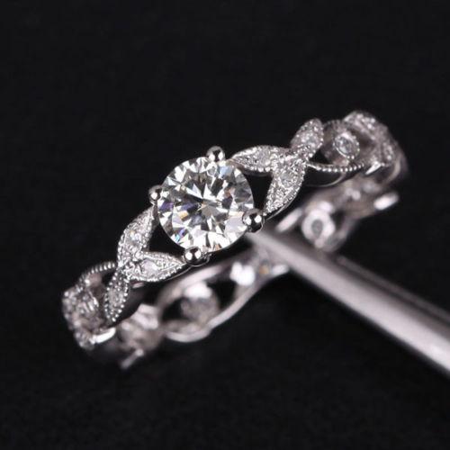 Floral Leaf Round Moissanite Engagement Ring - Lord of Gem Rings