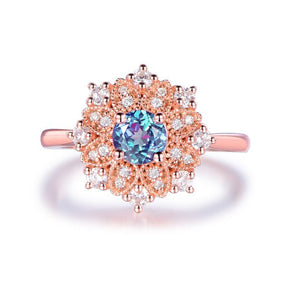 Floral Round Alexandrite Moissanite Engagement Ring 14K Rose Gold - Lord of Gem Rings