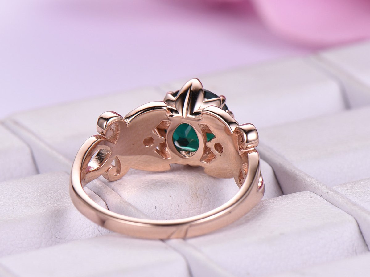 Floral Round Emerald Diamond Engagement Ring in 14K Rose Gold - Lord of Gem Rings