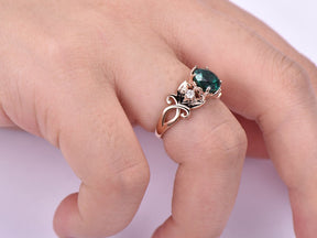 Floral Round Emerald Diamond Engagement Ring in 14K Rose Gold - Lord of Gem Rings