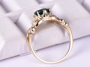 Floral Round Emerald Diamond Engagement Ring in 14k Yellow Gold - Lord of Gem Rings