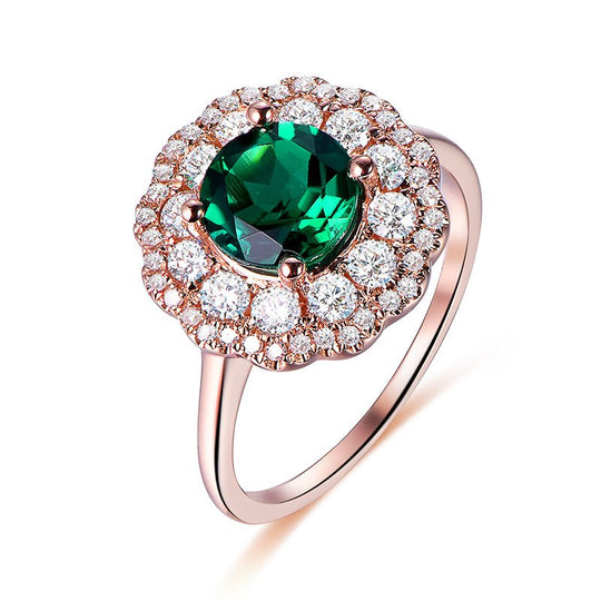 Floral Round Emerald Moissanite Engagement Ring