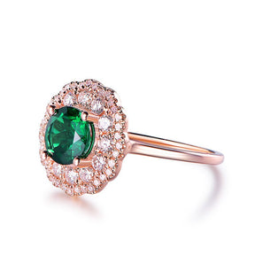 Floral Round Emerald Moissanite Engagement Ring - Lord of Gem Rings