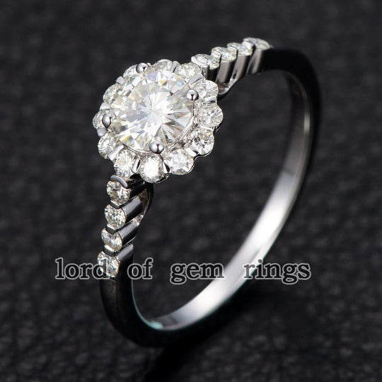 Floral Round Moissanite Engagement Ring