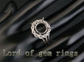 Flower 10mm Round Cut 14K White Gold .49ctw Diamonds Semi Mount Engagement Ring - Lord of Gem Rings