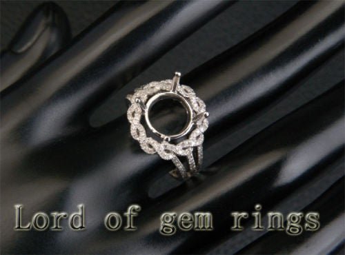 Flower 10mm Round Cut 14K White Gold .49ctw Diamonds Semi Mount Engagement Ring - Lord of Gem Rings