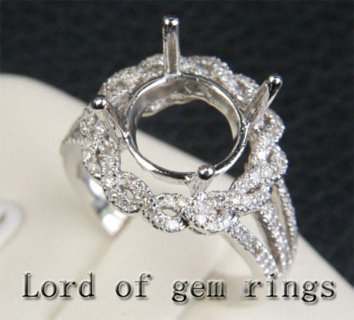 Flower 10mm Round Cut 14K White Gold .49ctw Diamonds Semi Mount Engagement Ring - Lord of Gem Rings