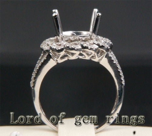 Flower 10mm Round Cut 14K White Gold .49ctw Diamonds Semi Mount Engagement Ring - Lord of Gem Rings