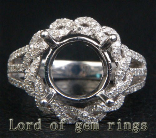 Flower 10mm Round Cut 14K White Gold .49ctw Diamonds Semi Mount Engagement Ring - Lord of Gem Rings