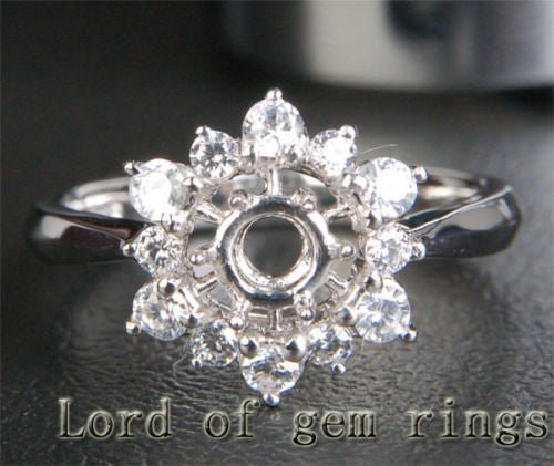 Flower 4.5mm Round Cut .62ct Diamond 14K White Gold Engagement Semi Mount Ring