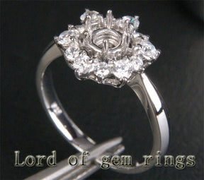 Flower 4.5mm Round Cut .62ct Diamond 14K White Gold Engagement Semi Mount Ring - Lord of Gem Rings