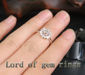 Flower 4.5mm Round Cut .62ct Diamond 14K White Gold Engagement Semi Mount Ring - Lord of Gem Rings