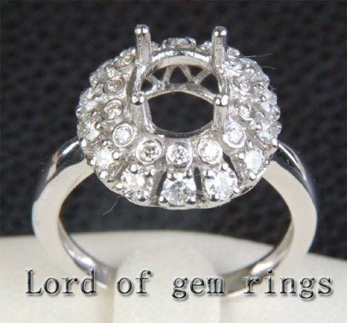 Flower 7x8.5mm Oval Cut 14K White Gold .38ct Diamonds Engagement Semi Mount Ring - Lord of Gem Rings